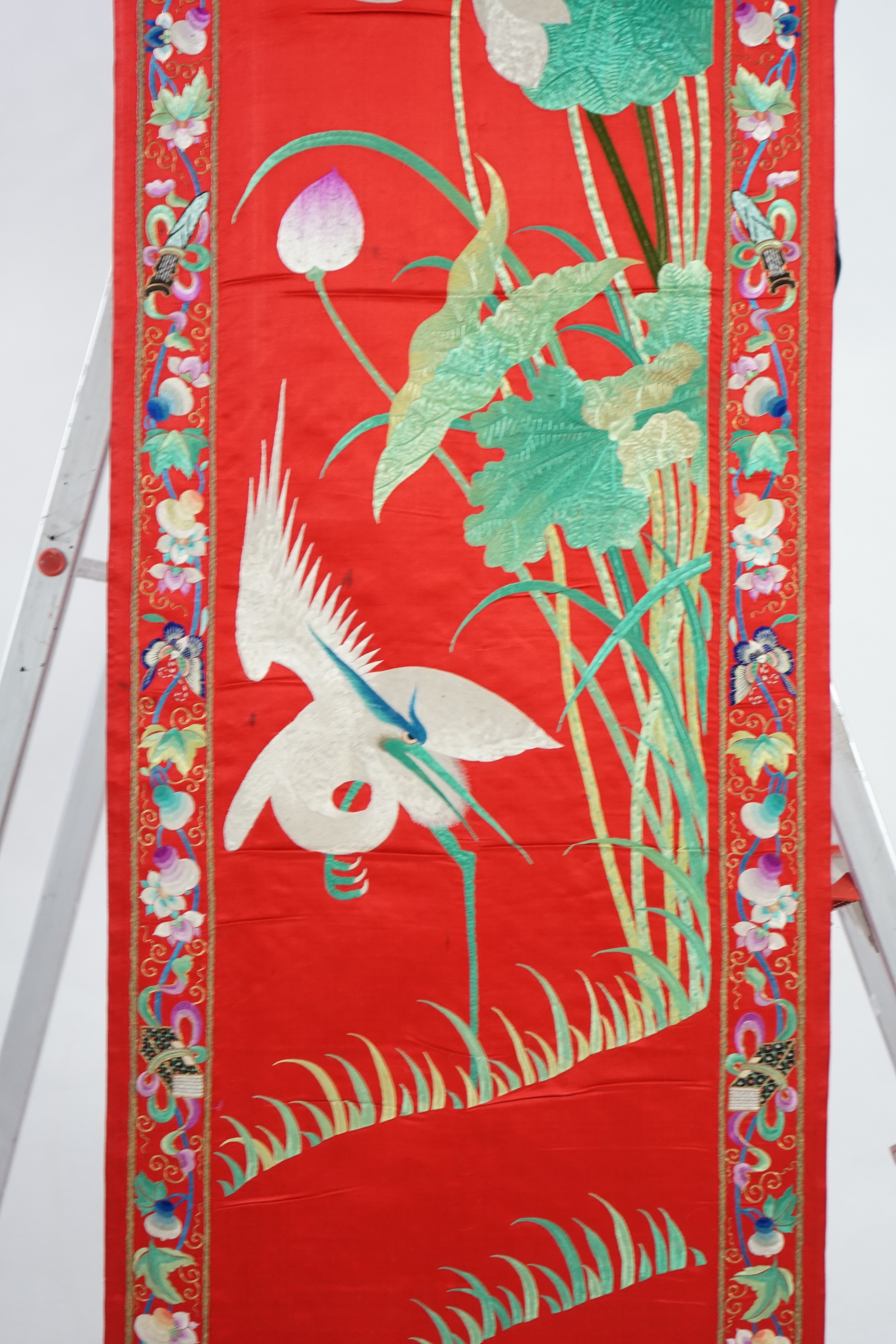 A Chinese embroidered silk wall hanging, early 20th century